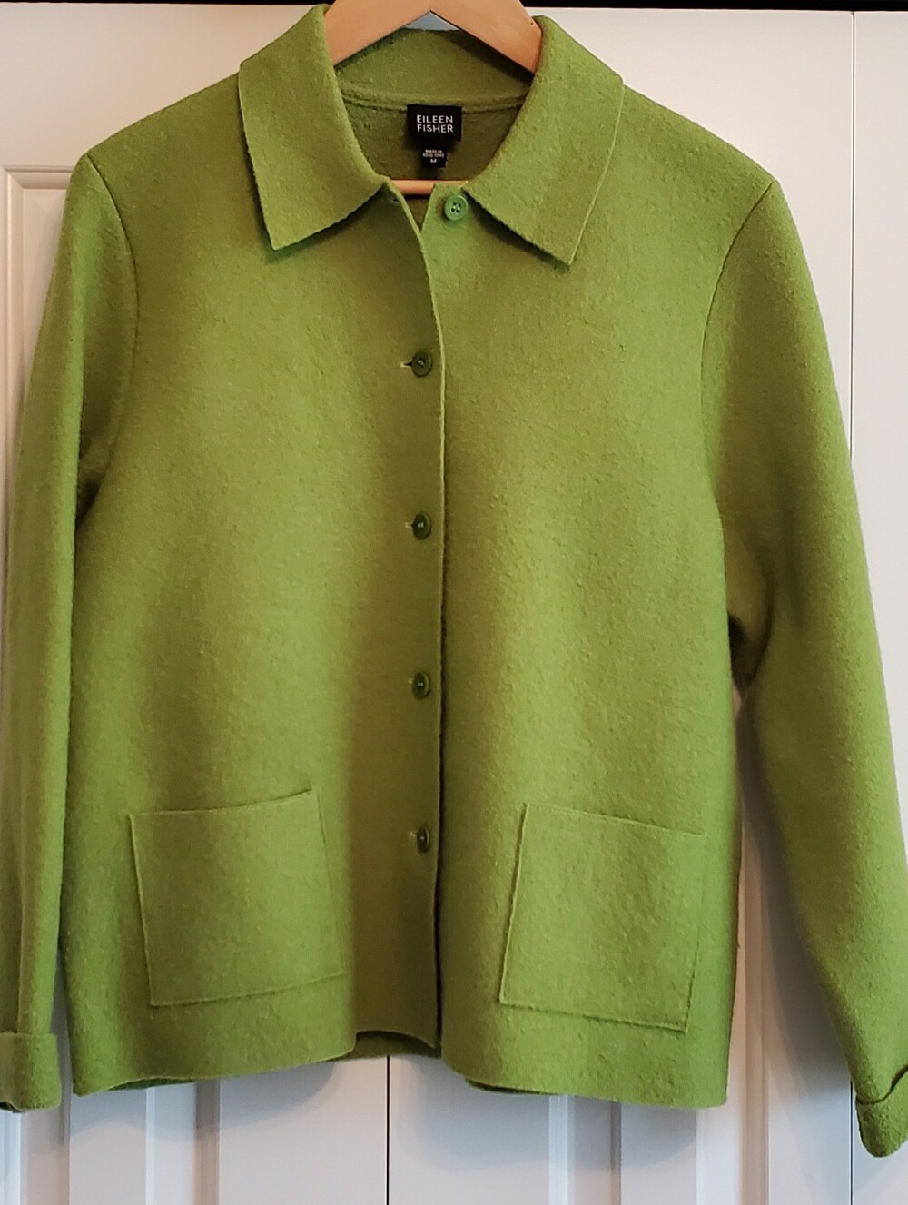 Eileen Fisher Jacket Shacket Womens Green 100% Wool Button Front Patch Pockets M
